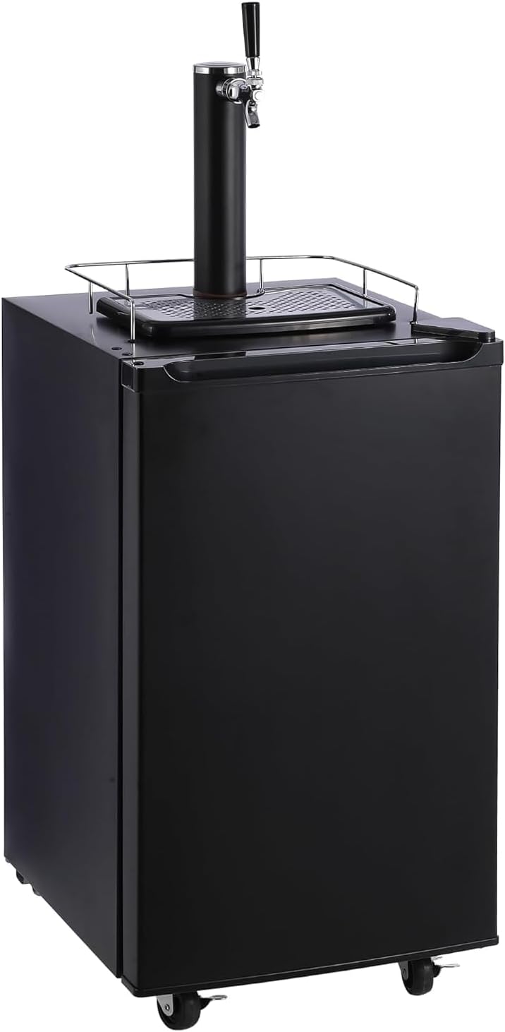Beer Kegerator, Single Tap Draft Beer Dispenser, Full Size Keg Refrigerator With Shelves, 32°F- 50°F Temperature Control, Drip Tray & Rail, Black