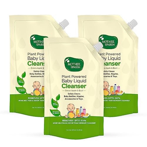 Image of Mother Sparsh Natural Baby Liquid Cleanser (Powered by Plants) Cleanser for Baby Bottles, Nipples, Accessories and Toys, Refill Pack (500mlX3)