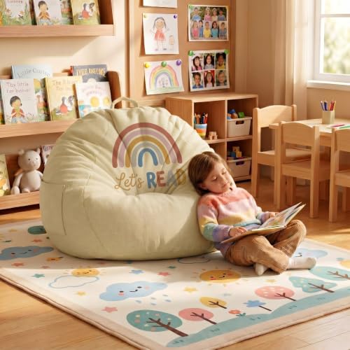 Tegeme Reading Calming Corner Supplies Back to School Storage Bean Bag Cover (No Filler) for Classroom Boho Therapist Must Haves Let's Read Calm Down Corner Supplies Classroom Decor 31.5 x 35.4 Inches - Image 2