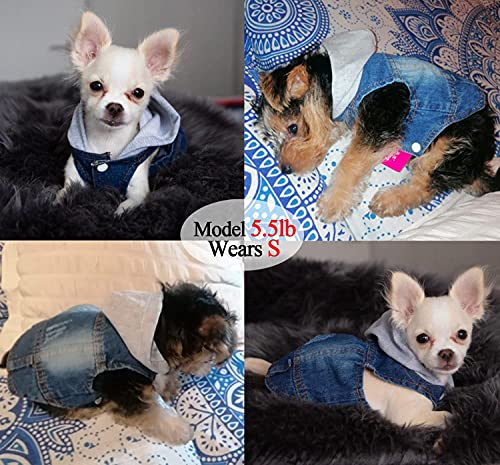 Pet Clothes Dog Jeans Jacket Cool Blue Denim Hoodie Coat, Puppy Clothing Shirt Costume, Doggy Vintage Washable Lapel Vest, Dog Classic T-Shirt Apparel For Small Medium Dogs Cats (Blue, Medium) #TOP4