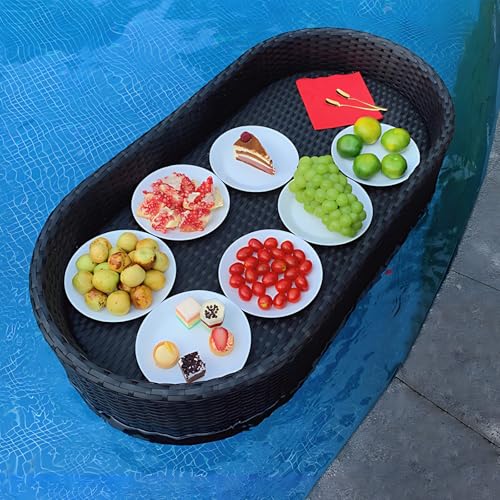 Vassoio galleggiante per piscina, vasca idromassaggio, spiaggia e spa, vassoio in rattan intrecciato per bevande e brunch, ideale per intrattenimento e relax all'aperto