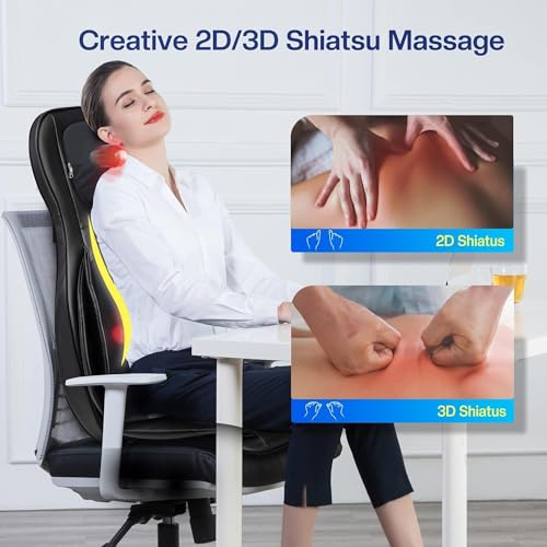 COMFIER Neck Back Massager with Heat, Shiatsu Massage Chair Pad 2D/3D Kneading & Compression Massager, Full Body for and Back,Shoulder,Thighs,Gifts Mom,Dad, Black, 1.0 Count Father