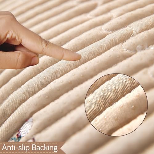 Image of HOKIPO Premium Dutch Velvet Sofa Cover Mat with Frill for 1 /2 /3 Seater and L Shape Sofa. Make Your Own Sofa Cover Set, Mat Length 90(D) x 220(L) cm, Caramel Beige (NEW-AR-5741-BGE)