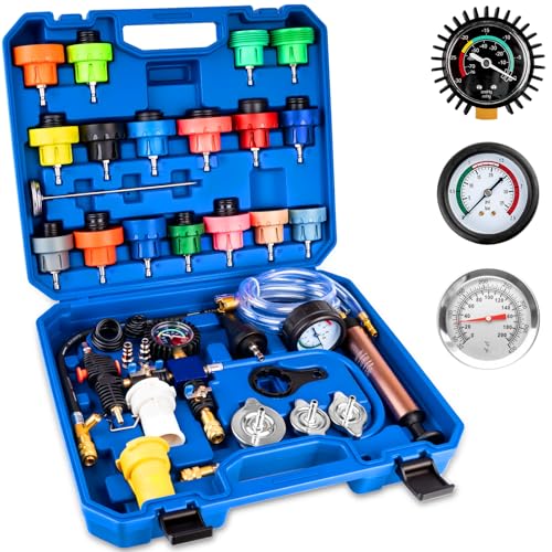 Aikyciu 31PCS Coolant Pressure Tester Kit, Radiator Pressure Tester and Vacuum Refill Kit for Automotive Cooling System, Includes 23 Adapters