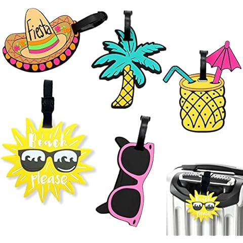 5 Pcs Cute Cartoon Luggage Tags for Suitcases,Personalised Travel Luggage Labels,Waterproof PVC Soft Rubber Suitcase Tags,Cruise Luggage Tag Holder with Name ID Card Cover
