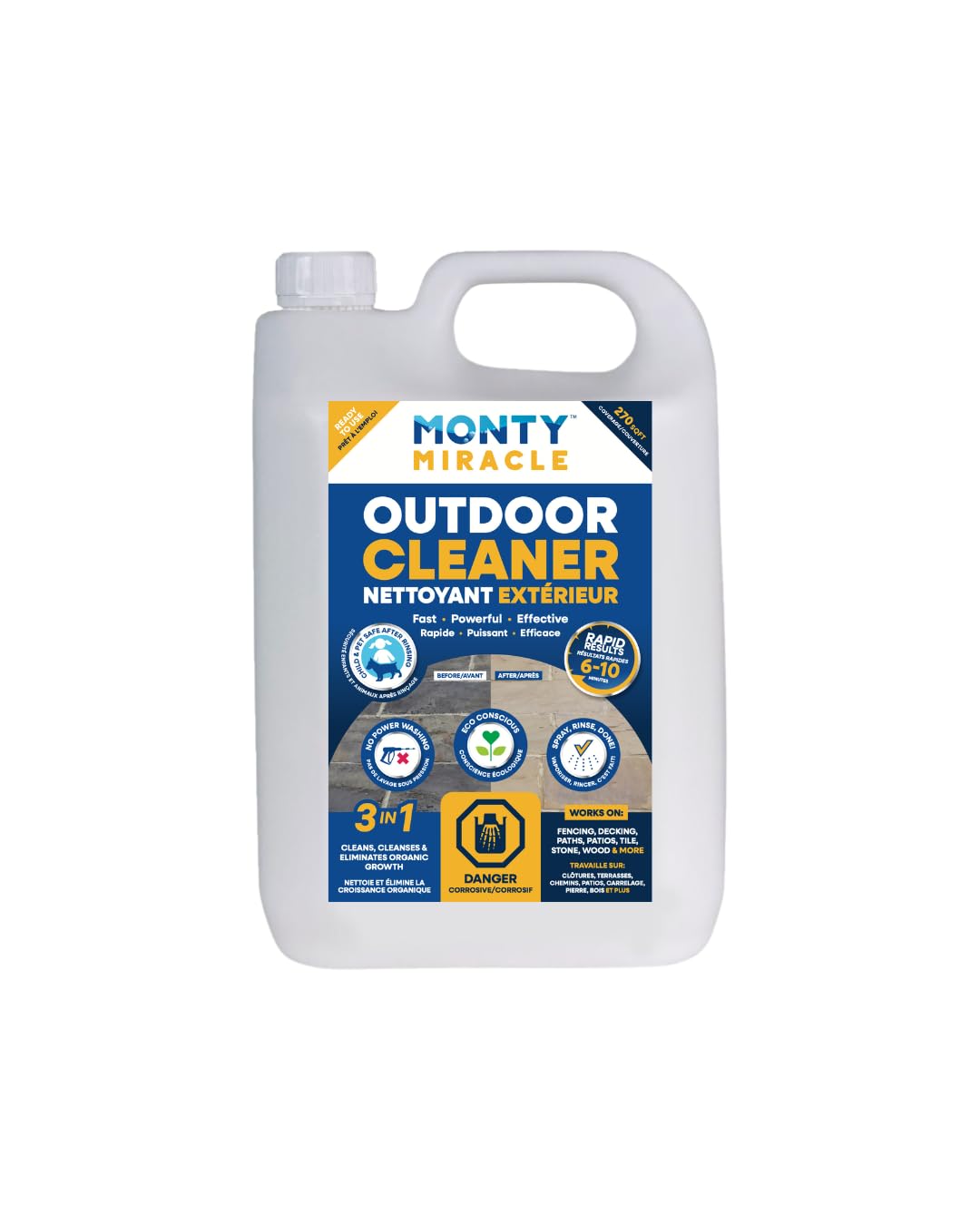 Monty MiracleFast Patio Cleaner - 5 Litre | Outdoor & Garden Surface Cleaner for Patio, Decking, Fencing, Stone, Concrete & Many More | Eliminates Black Spots, Algae, Mold, Lichen in Just 10 Minutes