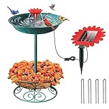 Solar Metal Bird Bath Fountains for Hummingbirds,Stable Stylish Design with Flower Basket Base Metal