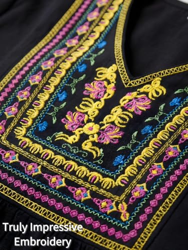 Image of LauraKlein Mexican Embroidered Dress for Women Plus Size Boho 3 /4 Sleeve Summer Dresses Fiesta V-Neck Casual Vacation Clothes