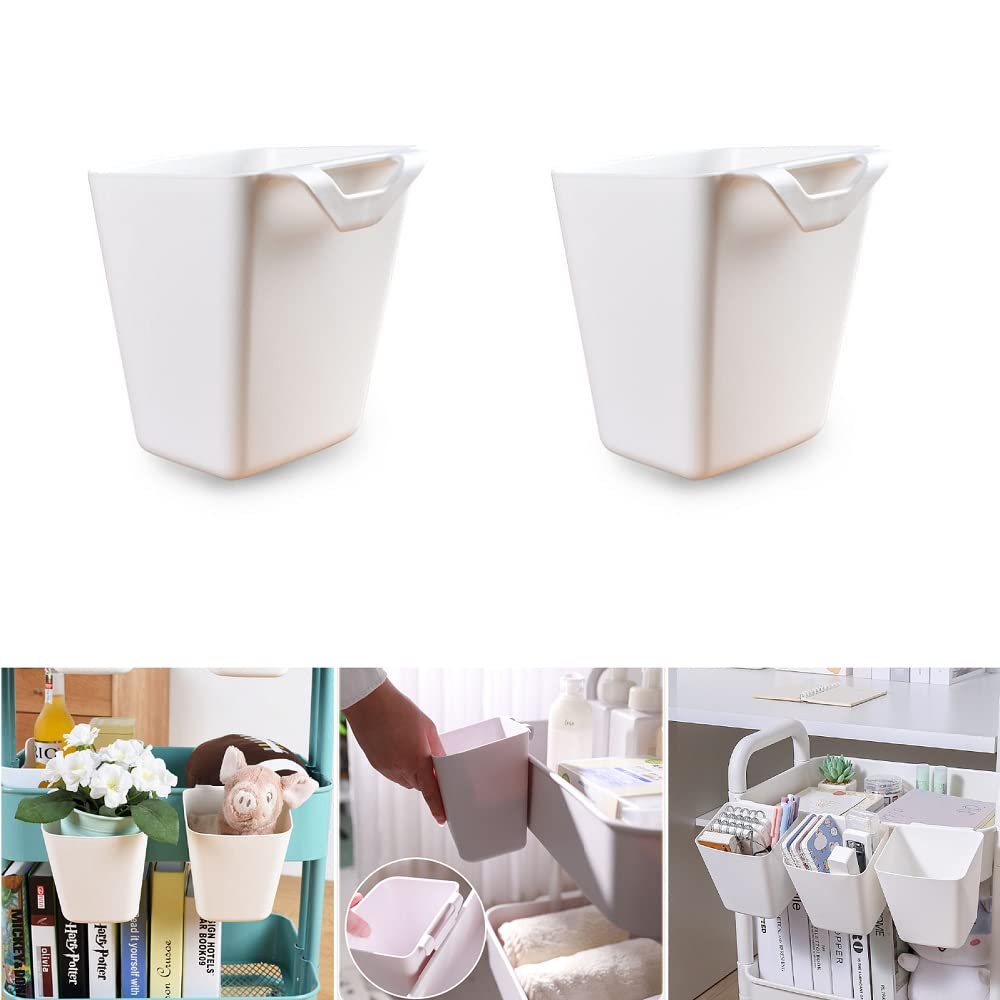 BAAQII 2 Pcs Hanging Cup Holder,Trolley Basket Storage Wall Organizer,Plant Containers,Storage Bucket,Artificial Planters/Plant Pot or Make Up Pencil Holder for Home Decor Office,Kitchen (2 White)
