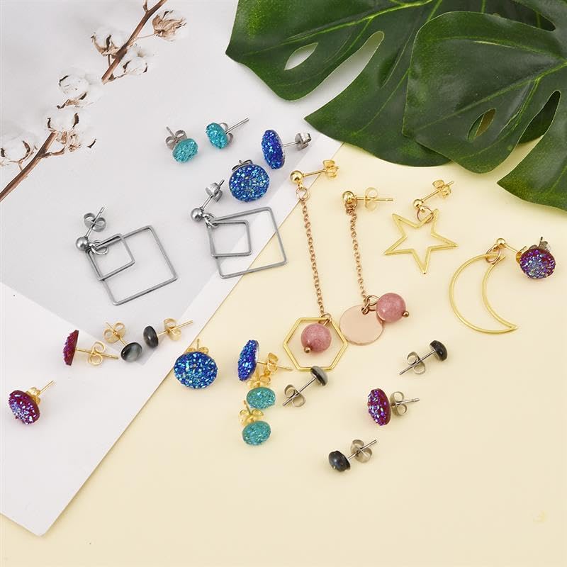 Een Doos Rvs Dia 4/5/6/8/10Mm Gouden Stud Oorbelle Terug Plug Oor Pinnen Bal Naalden Voor Diy Sieraden Maken Bevindingen Kits