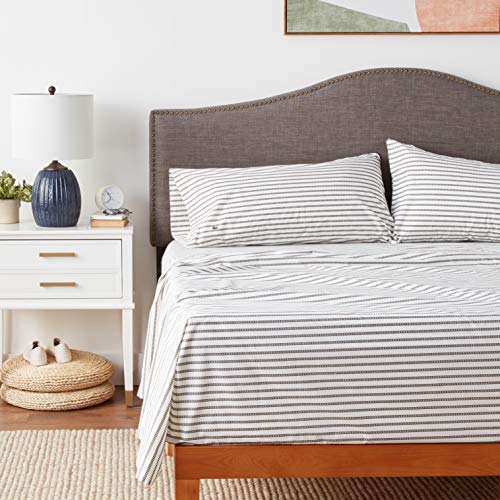 Image of Lacoste 100% Cotton Percale Sheet Set, Graphic Stripe Print, Dark Grey, California King