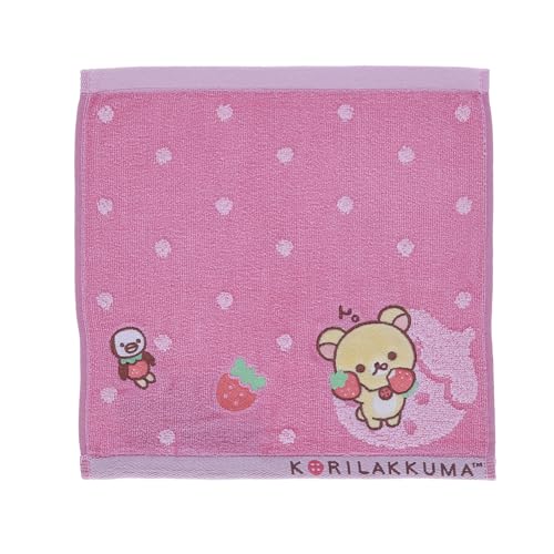 丸眞 ハンカチ いちごだいすきコリラックマ 女の子 かわいい くま rirakkuma キャラクター タオル ミニタオル タオルハンカチ 綿 6405019900, 約W26×H26cm