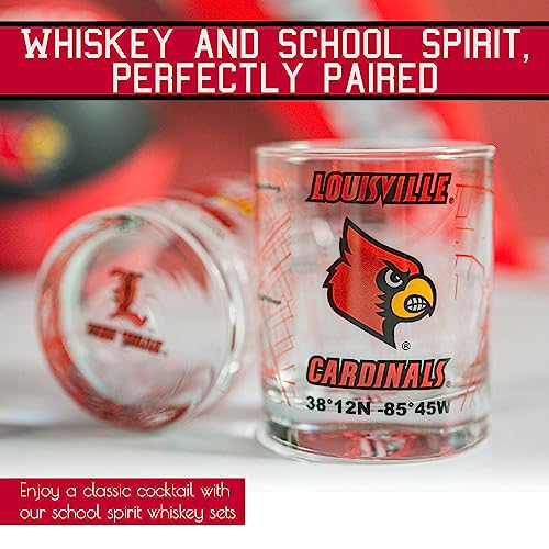 Image of Greenline Goods - University of Louisville Cardinals College Whiskey Glasses (Set of 2), 10 oz - Full-Color Logo + Campus Map