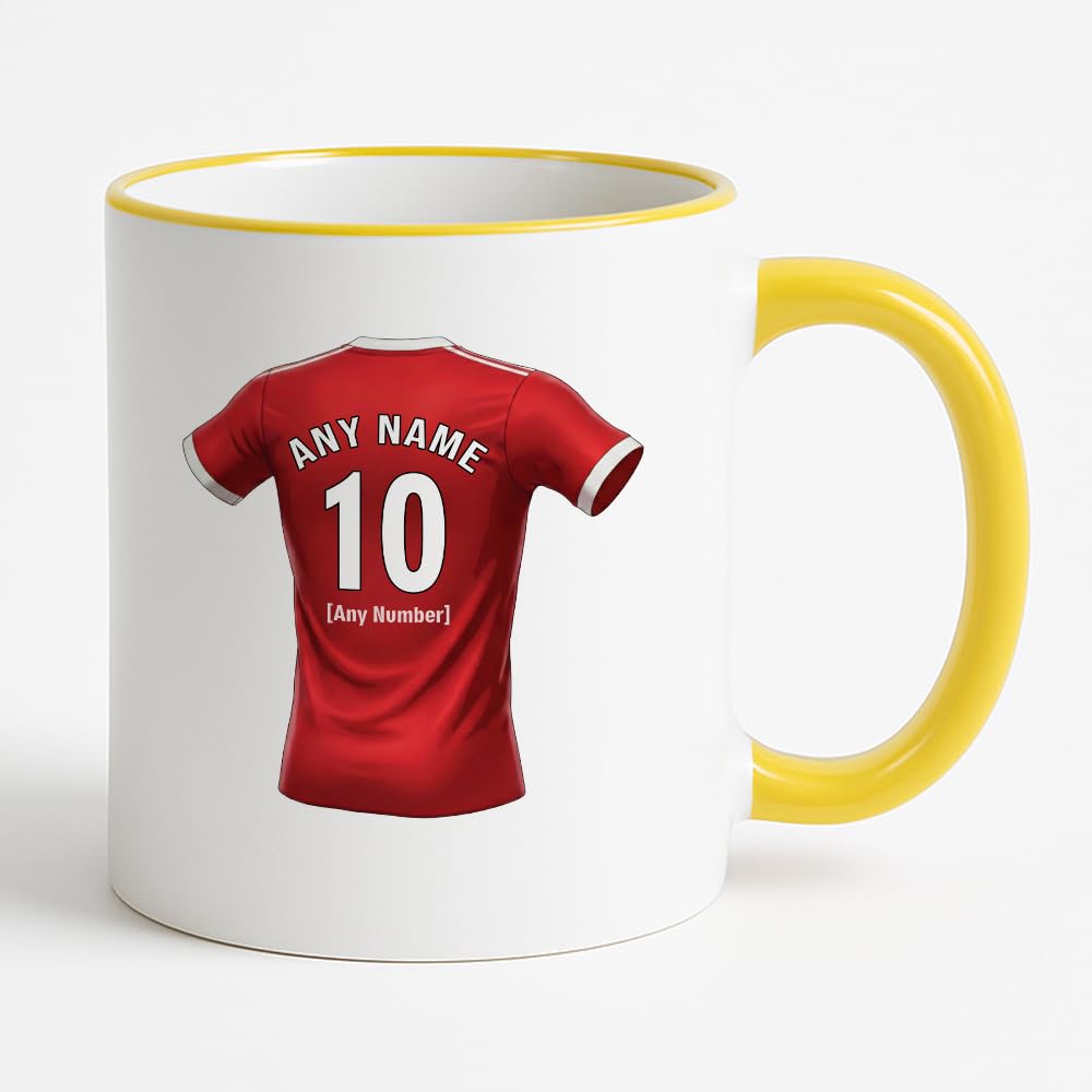 Personalised Gift - Teesside Fan Yellow Handle Mug (Red Football Jersey Design) Custom Name Message Cup - Ayresome TS3 Club