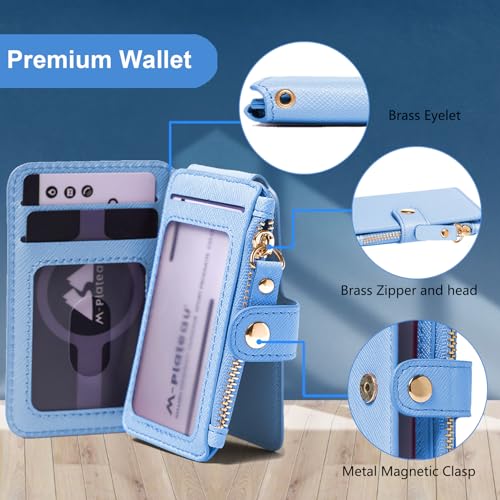 Image of M-Plateau RFID Blocking Phone Wallet Stick on Leather, Card Holder for Phone case Stick on Attachable Credit Card Holder for Phone (Compatible with Most Smartphones) (Sky Blue)