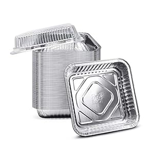 (35 Pack) 8” x 8” Square Baking Cake Pans with Plastic Dome Lids | Heavy Duty l Disposable Aluminum Foil Tins l Portable Food Containers l Perfect for Roasting Oven Toaster Cooking