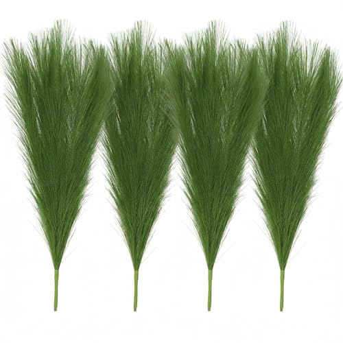 Image of Pack of 4 Pcs Artificial Flowers Faux Pampas Grass Small Fake Flower Plant for Home Decor, Office, Bedroom, Living Room, Table Decoration, Dried Plants (Without Vase Pot) (Green)