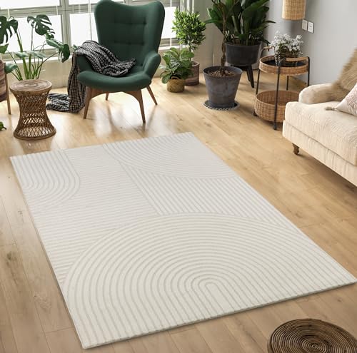 Mia's Carpets Theo - Alfombra Moderna de Pelo Corto con Efecto 3D, Alta Densidad de Pelo, Suave, diseño Panglao, Color Crema, 80 x 150 cm