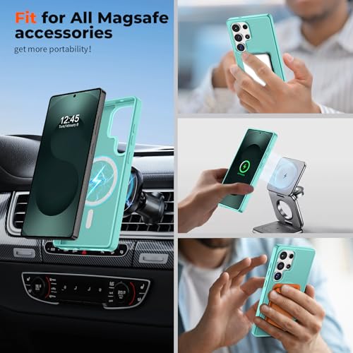 Image of SUPFINE Magnetic for Samsung Galaxy S25 Ultra Case with Screen Protector, (Built-in Magnets) (Military Grade Drop Protection) Slim Translucent Shockproof Phone Case,Blue Green