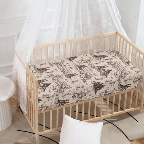 Image of Western Baby Crib Sheets for Boys Girls American Cowboy Fitted Crib Sheet for Standard Crib and Toddler Mattress Cute Baby Mattress Sheets Toddler Bed Sheet 52x28x8 in