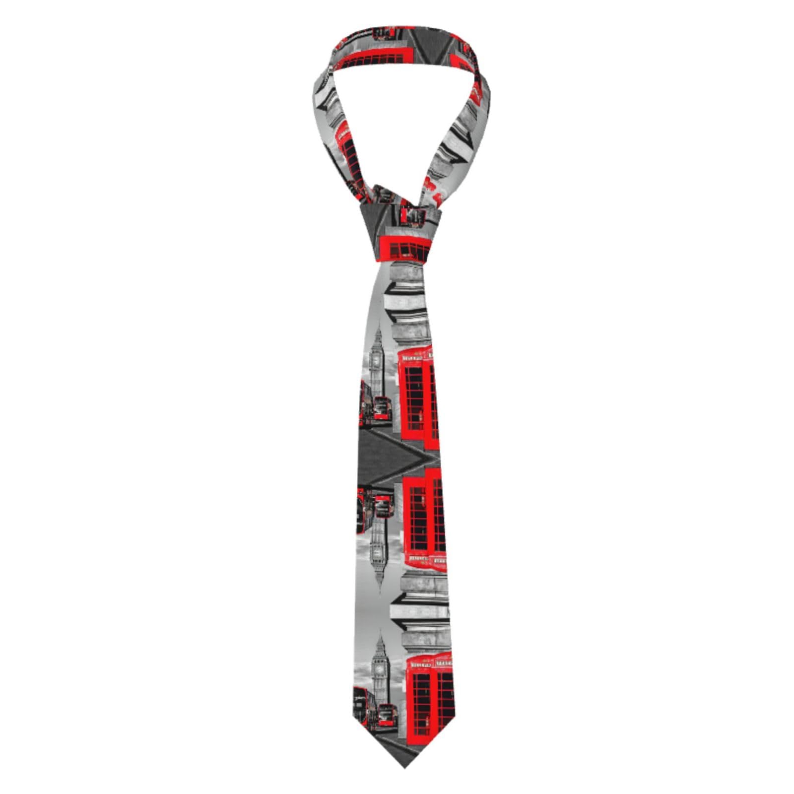 yagDAA England Uk Retro London Telephone Print Necktie For Men Tie Silk-Like Neckties For Business Formal Occasions Wedding Men'S Ties