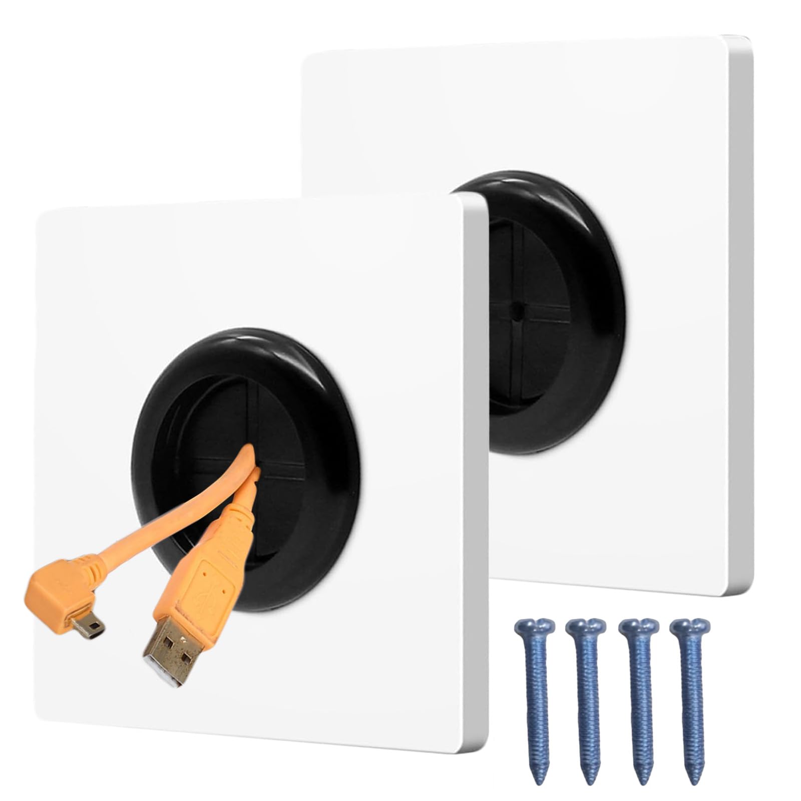 2 Pcs Cable Entry Cover, Cable Wall Cover, Cable Pass Through Flexible Rubber Wall Grommets Insert Blank Wire Hole Cover, Wall Cable Cover, for Covering Outlets and Tidying Cords, 35 mm Aperture White