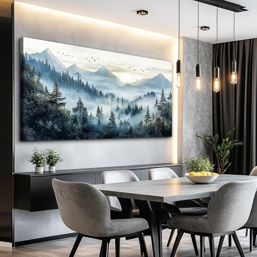 FUHAIHUA Large Wall Decor For Living Room Canvas Wall Art For Office Modern Wall Decorations For Bedroom Forest Fog Landscape Painting Mountain Pictures Artwork Room Home Decor 24x48 In