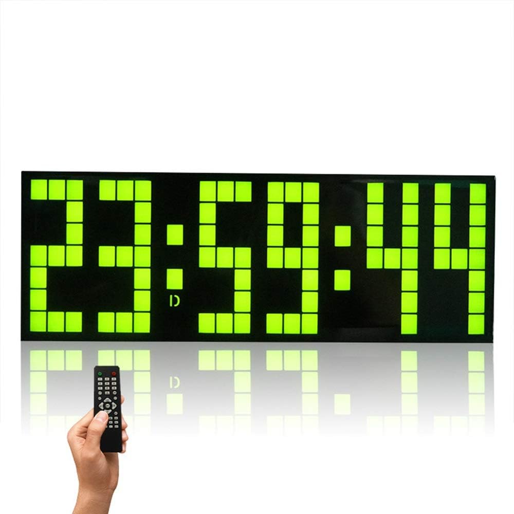 Wall Clock Creative Luminous Lattice Digital LED Large Screen Wall Clock, Remote Control Multi-Function Electronic Clock Mute, for Home/Outdoor/Public Occasions (24 * 8.5 * 5.5CM) (Color : Gre