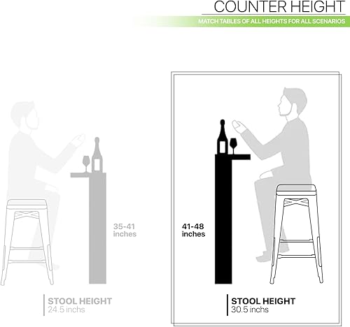 Miniatura 9 de Magshion Taburetes de bar de 30 pulgadas, paquete de 4 taburetes de bar de metal de altura de mostrador, estilo industrial, apilables, sin espalda,