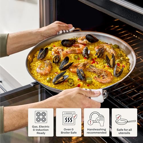 Image of All-Clad D3 Stainless Steel 14 inch Paella Pan- Made in the USA- The Original Bonded Professional Cookware- Oven Safe & Induction Compatible