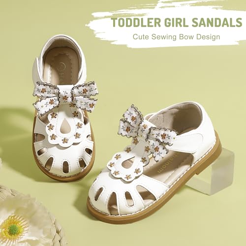 Image of Hehainom Toddler Girls Sandals Closed Toe Bow Flower Girl Summer Shoes Little Kids Flats Sandals