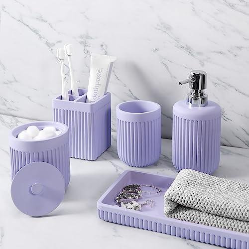 XLHOMO Lot de 5 Accessoires de Salle de Bain en résine Violet Clair, Distributeur de Savon,...