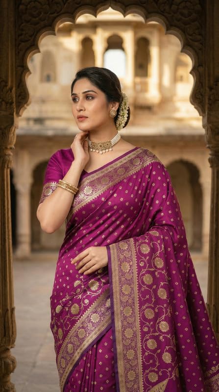 Image of C J Enterprise Women's Pure Soft Silk Saree With Blouse Piece For Wedding (Jiya)