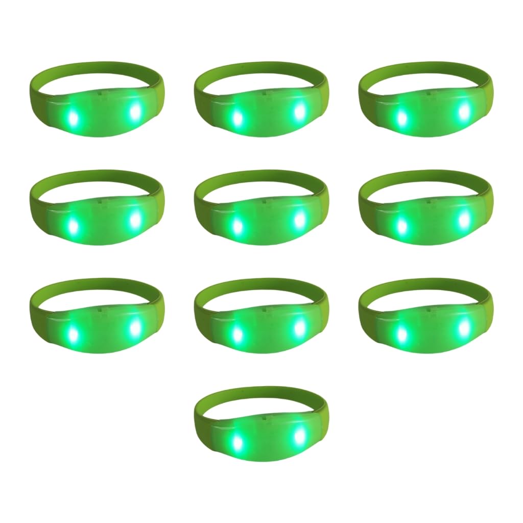 10pcs Led Light Up Bracelets, Sound Activated Light Up Bracelets, Glow in the Dark Snap Bands, Silicone Wristbands for Wedding, Raves, Concert, Camping, Party (Green)
