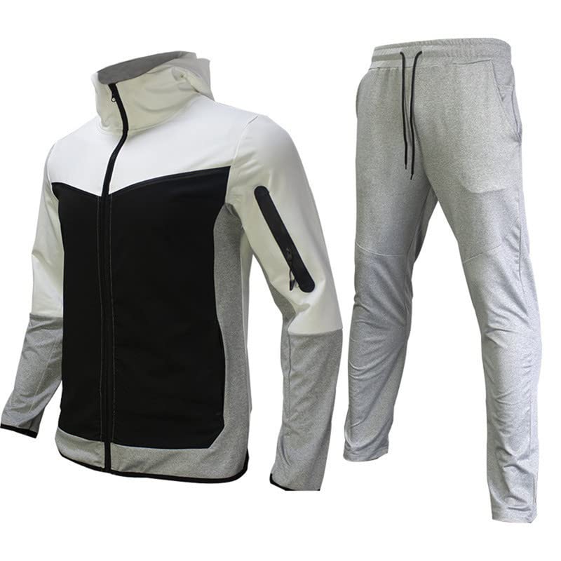 Tuta da uomo 2 pezzi Full Zip con cappuccio tuta atletica casual sport jogging set per gli uomini, bianco, L