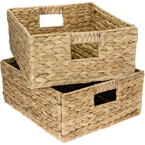 HMF Aufbewahrungskorb, Korb geflochten aus Wasserhyazinthe Seegras | 2er Set | passend für Kallax halbes Fach | 30 x 34 x 15 cm