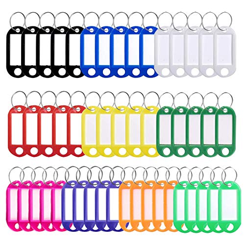 Image of 50 PCS Key Tags,Key Fobs Labels Rings Name Tags Key Label Tags with Split Ring Paper Plastic Key Tags with Labels Heavy Duty for Luggage Pet Id Name Office 10 Color