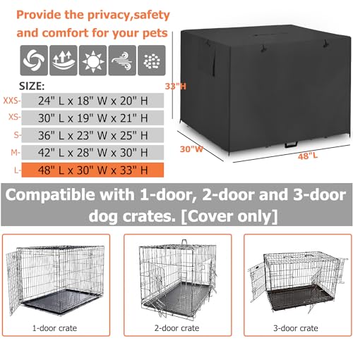 48Inch Wire Dog Crate Cover,Durable Windproof Privacy Polyester Pet Kennel Covers,Breathable Blackout Cover for 1/2/3 Door Dog Cage. (48" L x 30" W x 33" H,Black) - Image 3