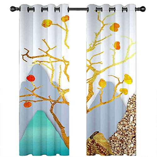 Rideaux à oeillets haut de gamme arbre d'or abstrait 3D salon chic isolant thermique