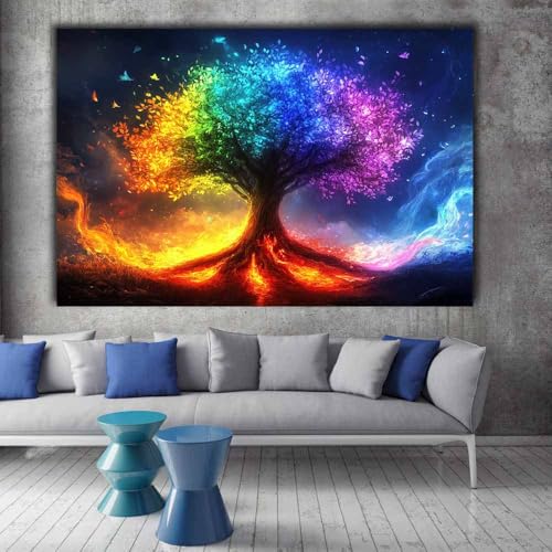 Tableau arbre de vie multicolore 30x50cm encadré pour salon - 2