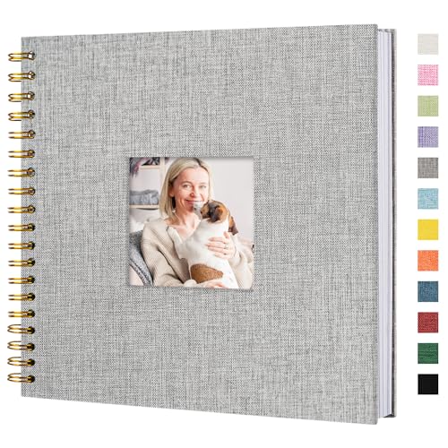 Hiwhy Scrapbook Photo Album Linen Cover, 10 x 10 Inch Hardcover Kraft White Pages Memory Book, for Travel Wedding Guest Book Christmas Baby Shower (40 Sheets/ 80 Pages,Grey)