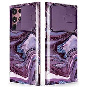 GVIEWIN Designed for Samsung Galaxy S22 Ultra Case with Slide Camera Cover, [Military Grade Drop Protection] Marble Slim Fit Shockproof Protective Phone Case for S22 Ultra 5G 6.8″ 2022(Quicksand)