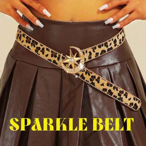 Yalice Brown Leopard Belt for Women Western Cowgirls Belt Ladies Dress Belts with Rhinestone Buckle2