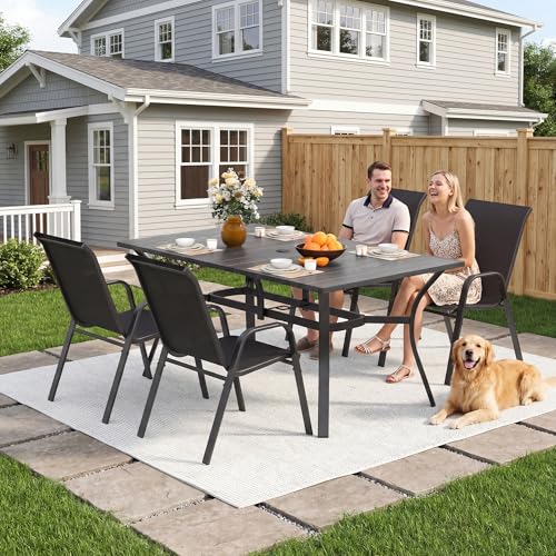 Image of Outdoor Patio Chairs Set of 4 Stackable Dining Chairs All-Weather Textilene Furniture Set for Pool Deck, Backyard, Garden