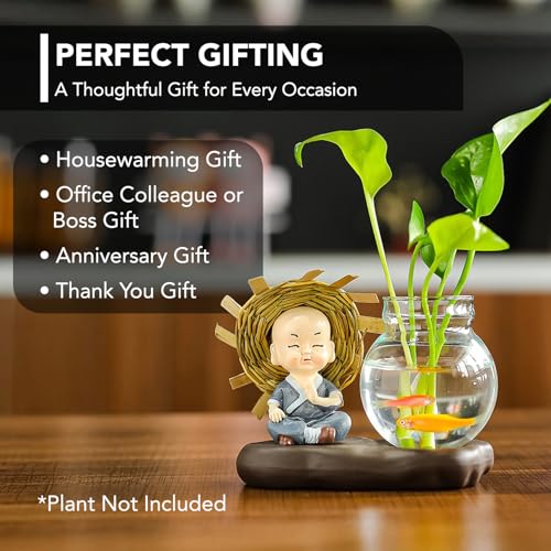 Image of Ekhasa Nostrae Buddha with Money Plant Planter Show Pieces for Home Decor | Cute Showpieces Gift Item for Decoration | Center Table Tv Showcase Shelf Office Interior Statue Figurines