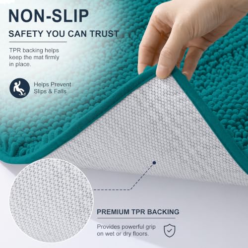 Image of Smiry Thick Small Chenille Bathroom Rugs 24x16, Extra Absorbent Striped Bath Mat, Machine Washable, Rubber Backing, Bath Rugs for Bathroom, Tub & Shower, Modern Home Decor Accessories, Deep Lake