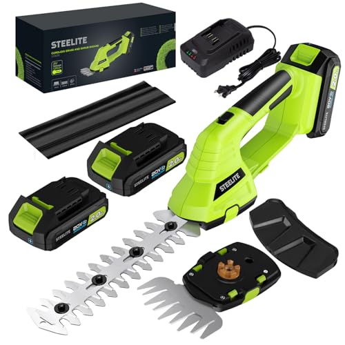 STEELITE Hedge Trimmer Cordless, 21V Handheld Shrub & Bush Trimmer Electric with 2 x 2.0Ah...