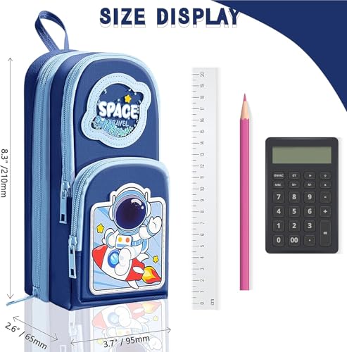 Image of Parshya Space Astronut Pencil Pouch for Boys | Large Capacity 3 Zipper Pencil Case with Multiple Compartments | Stationery Organizer for School Kids | Durable Fabric, Cute Space Travel Design