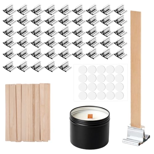 Nogeqi 150 Stück Holzdochte Für Kerzen Holz Kerzendochte Kerzen Docht Holzdocht Holz Kerzendocht Mit 50 Pcs Eisenständer Für DIY Kerzenherstellung Handwerk (50 Sätze)