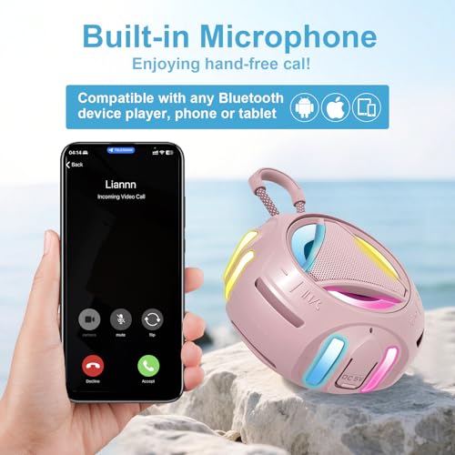 Image of Portable Bluetooth Speaker, IPX7 Waterproof Wireless Outdoor Speakers, Mini Shower Speaker, Floating, Built-in Mic, 24H Playtime with LED Lights,Loud HD Sound, Powerful Bass, Gifts for Unisex - Pink